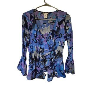 Bethany M/M Relaxed‎ Blue/ Purple Floral Pleated Flounce Y2K Fairycore In Bloom